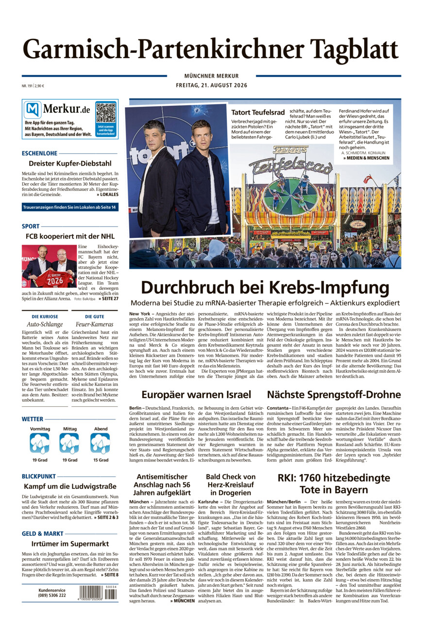 Garmisch-Partenkirchner Tagblatt vom Freitag, 21.08.2026