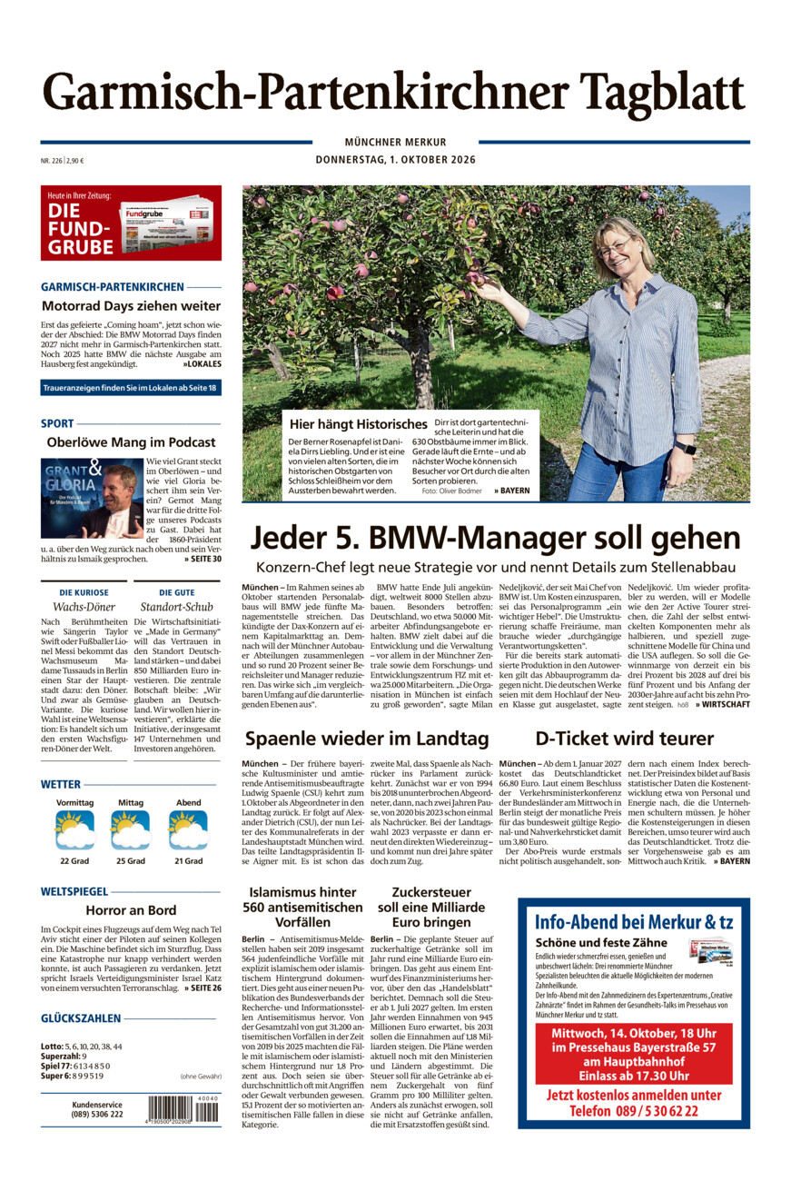 Garmisch-Partenkirchner Tagblatt vom Donnerstag, 01.10.2026