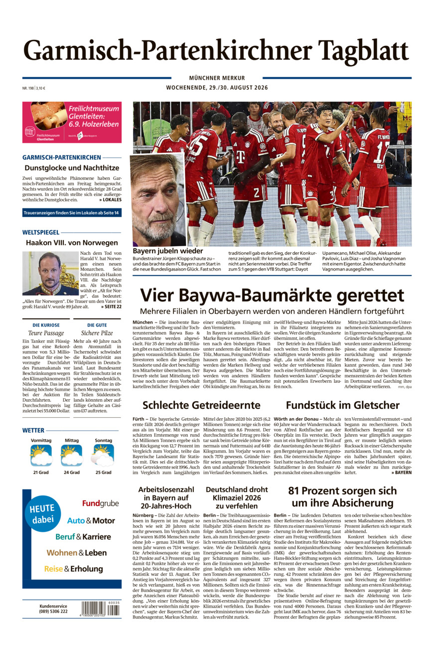 Garmisch-Partenkirchner Tagblatt vom Samstag, 29.08.2026