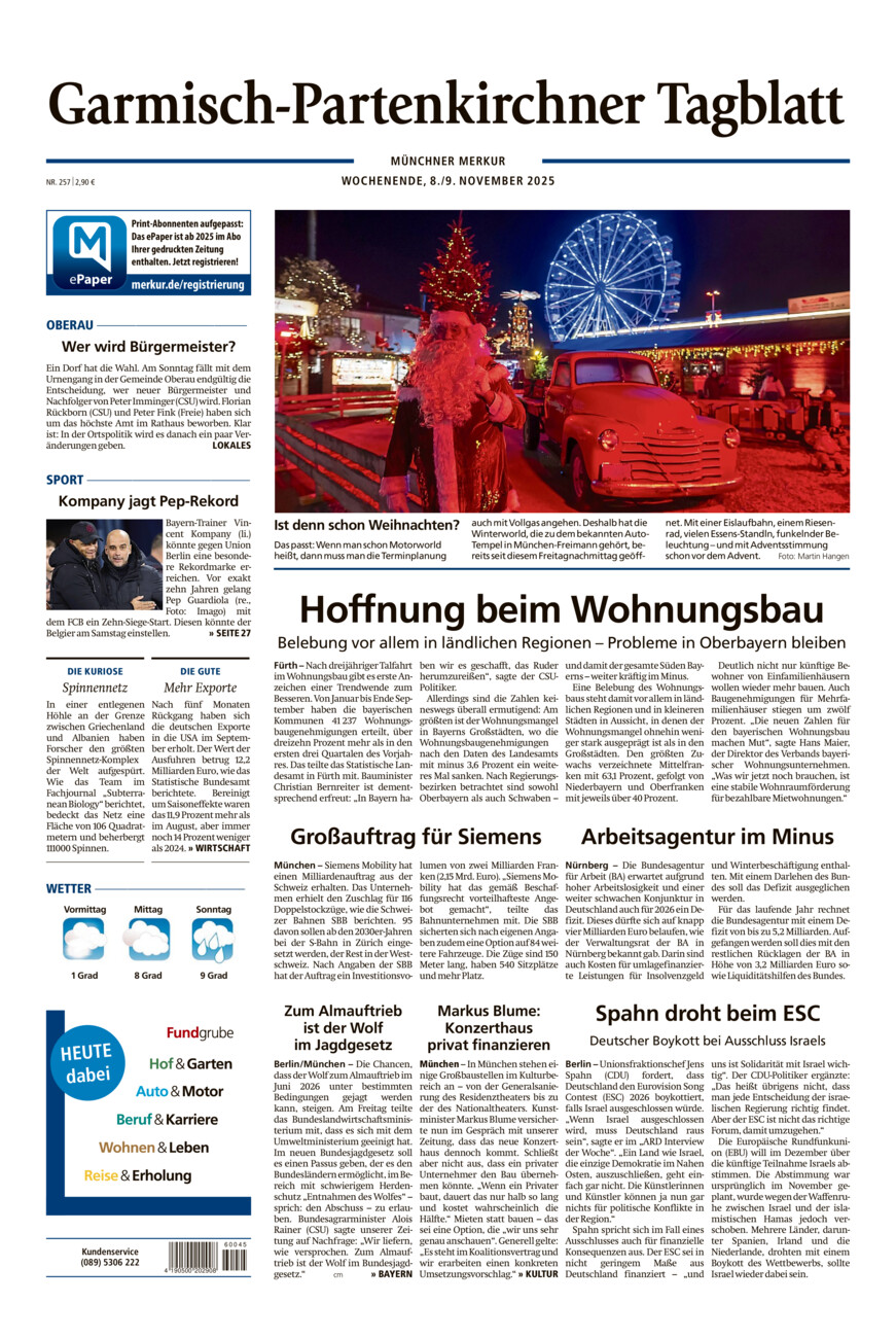 Garmisch-Partenkirchner Tagblatt vom Samstag, 08.11.2025