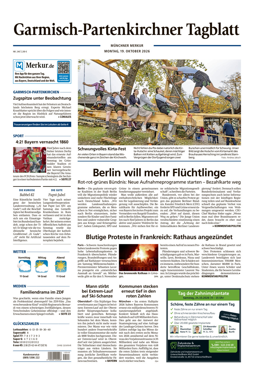 Garmisch-Partenkirchner Tagblatt vom Montag, 19.10.2026