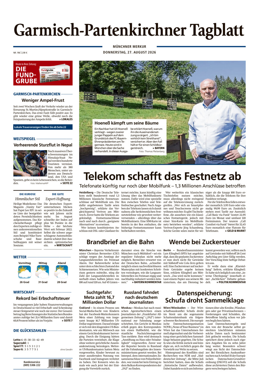 Garmisch-Partenkirchner Tagblatt vom Donnerstag, 27.08.2026