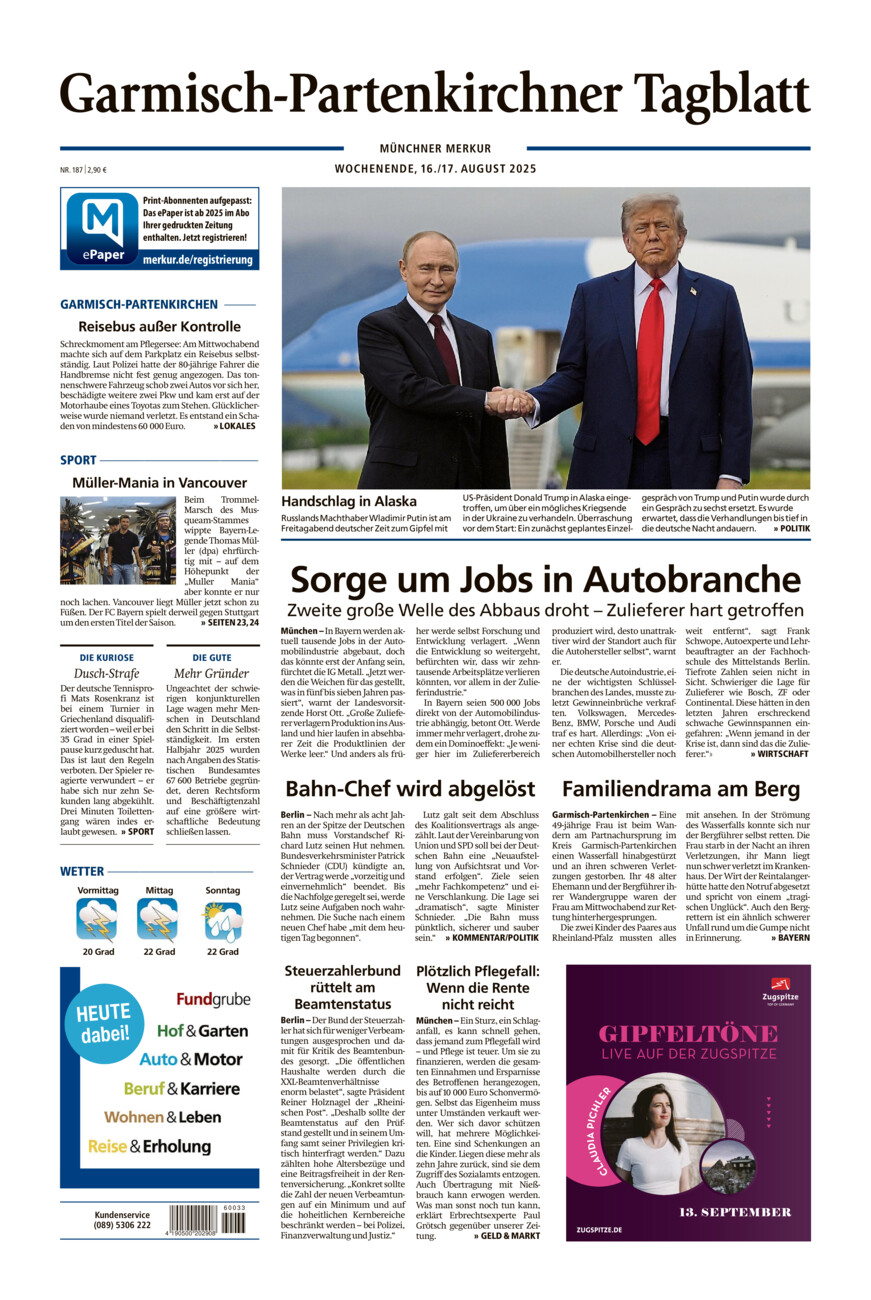 Garmisch-Partenkirchner Tagblatt vom Samstag, 16.08.2025