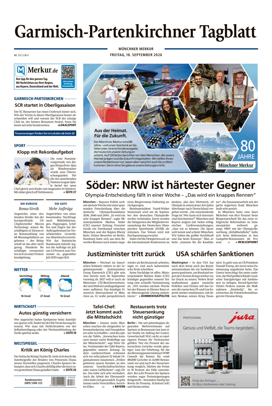 Garmisch-Partenkirchner Tagblatt vom Freitag, 18.09.2026