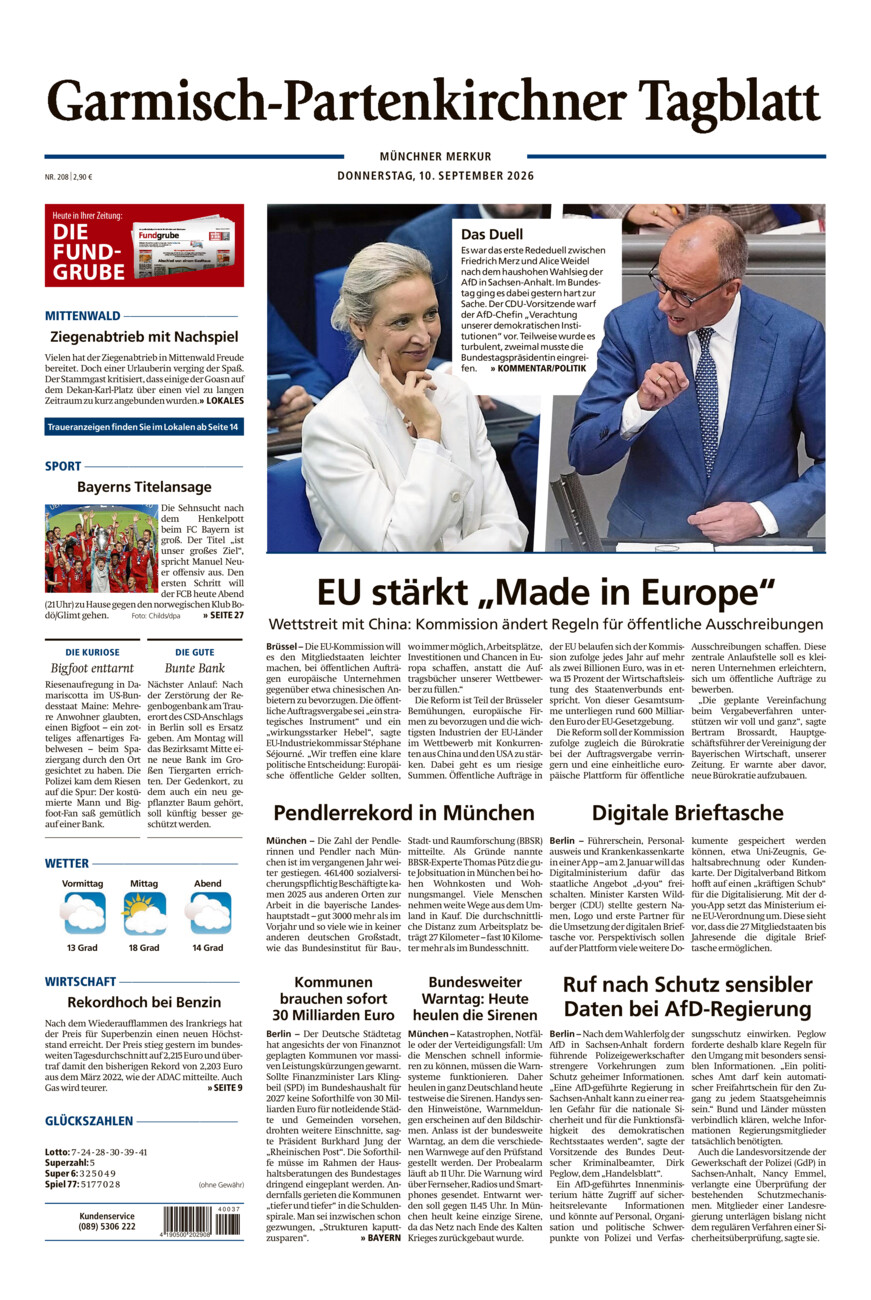 Garmisch-Partenkirchner Tagblatt vom Donnerstag, 10.09.2026