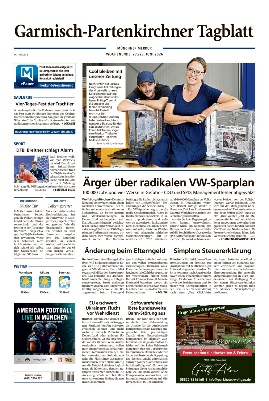 Garmisch-Partenkirchner Tagblatt vom Samstag, 27.06.2026