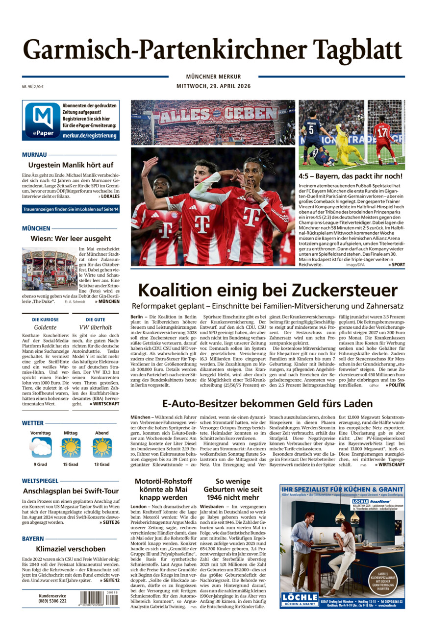 Garmisch-Partenkirchner Tagblatt vom Mittwoch, 29.04.2026