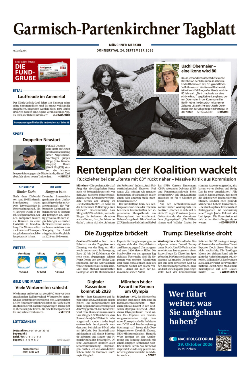 Garmisch-Partenkirchner Tagblatt vom Donnerstag, 24.09.2026
