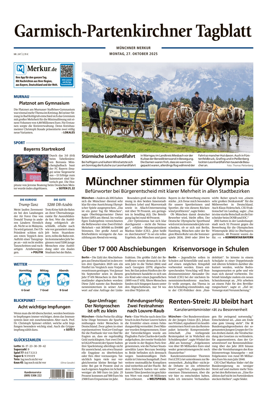 Garmisch-Partenkirchner Tagblatt vom Montag, 27.10.2025