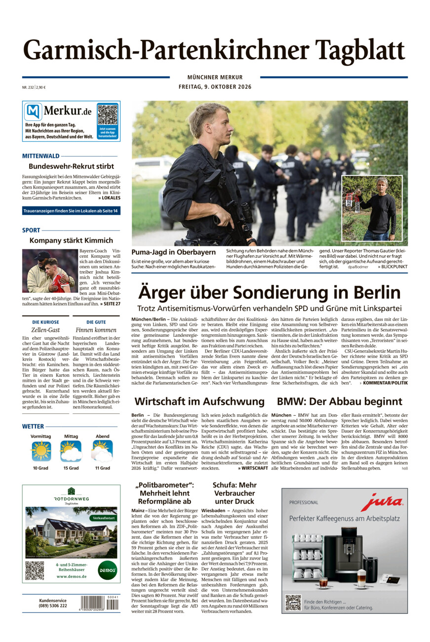 Garmisch-Partenkirchner Tagblatt vom Freitag, 09.10.2026