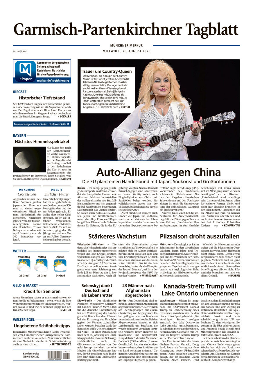 Garmisch-Partenkirchner Tagblatt vom Mittwoch, 26.08.2026