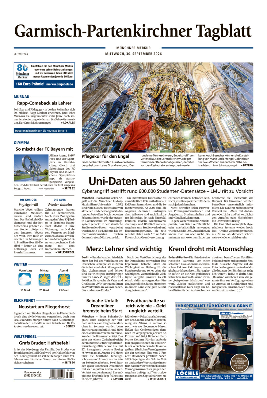 Garmisch-Partenkirchner Tagblatt vom Mittwoch, 30.09.2026