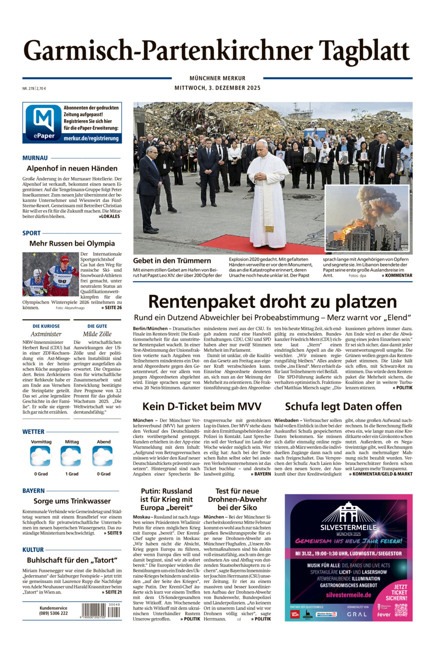 Garmisch-Partenkirchner Tagblatt vom Mittwoch, 03.12.2025