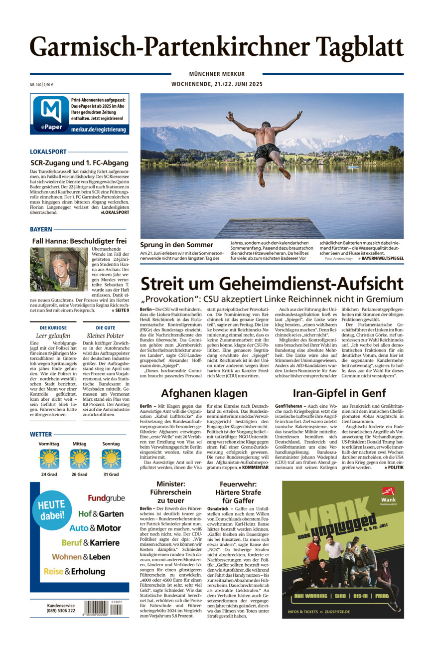 Garmisch-Partenkirchner Tagblatt vom Samstag, 21.06.2025
