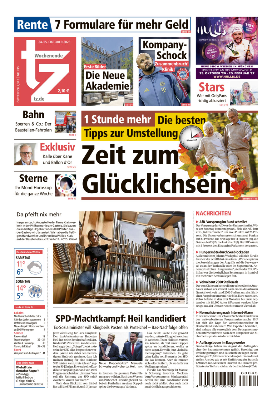 tz vom Samstag, 24.10.2026