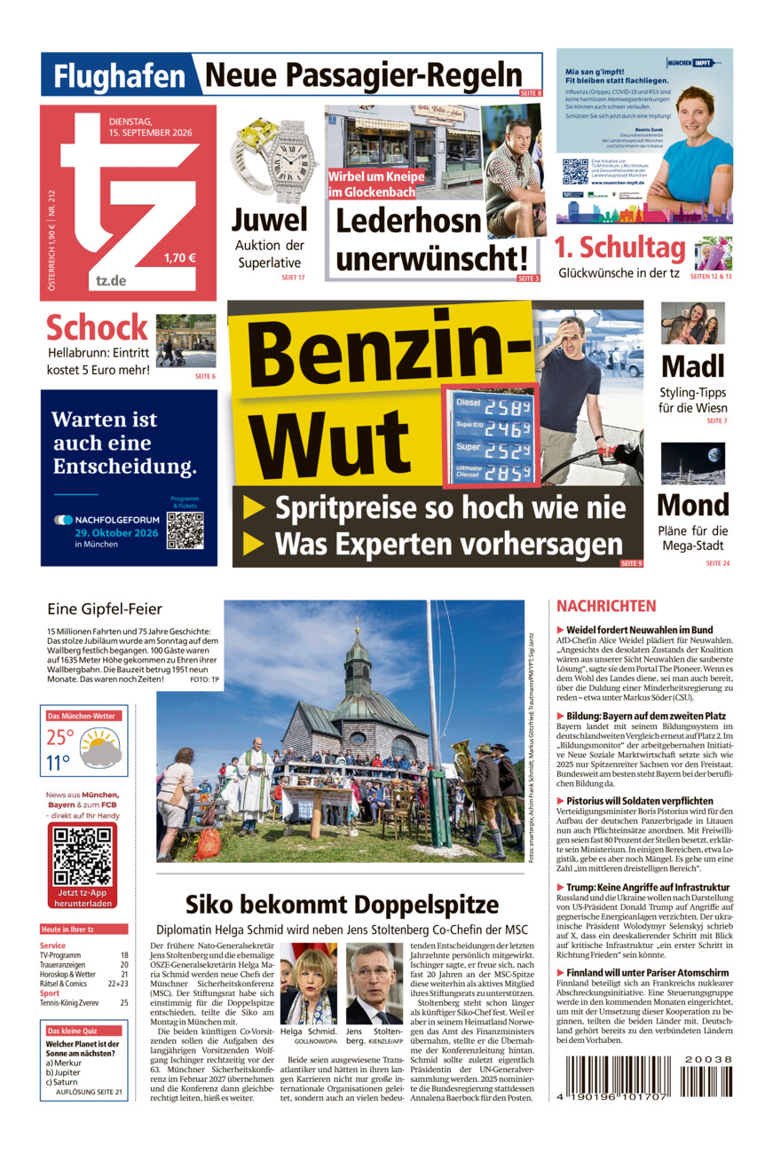 tz vom Dienstag, 15.09.2026