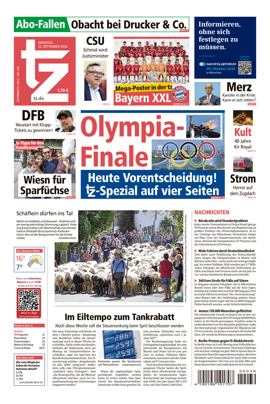 tz vom Dienstag, 22.09.2026