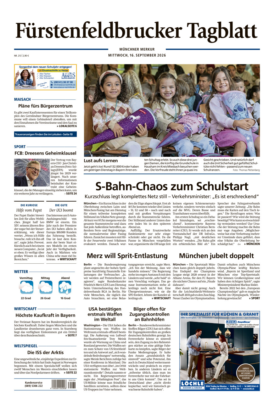 Fürstenfeldbrucker Tagblatt vom Mittwoch, 16.09.2026