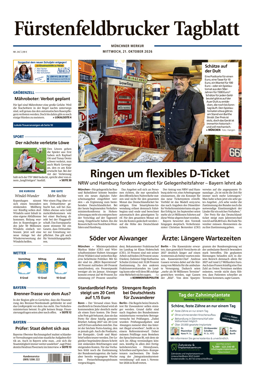 Fürstenfeldbrucker Tagblatt vom Mittwoch, 21.10.2026