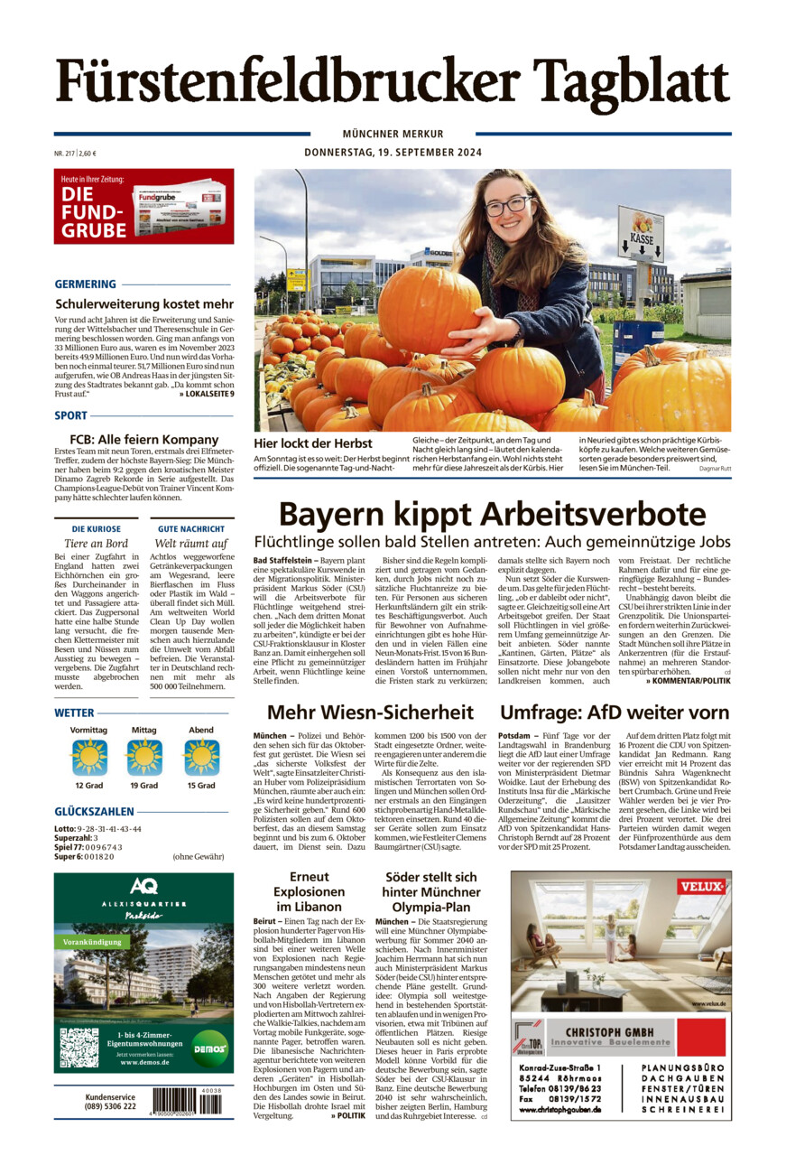 Fürstenfeldbrucker Tagblatt vom Donnerstag, 19.09.2024