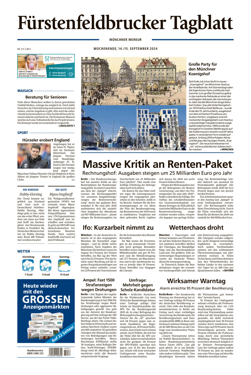 Fürstenfeldbrucker Tagblatt vom Samstag, 14.09.2024