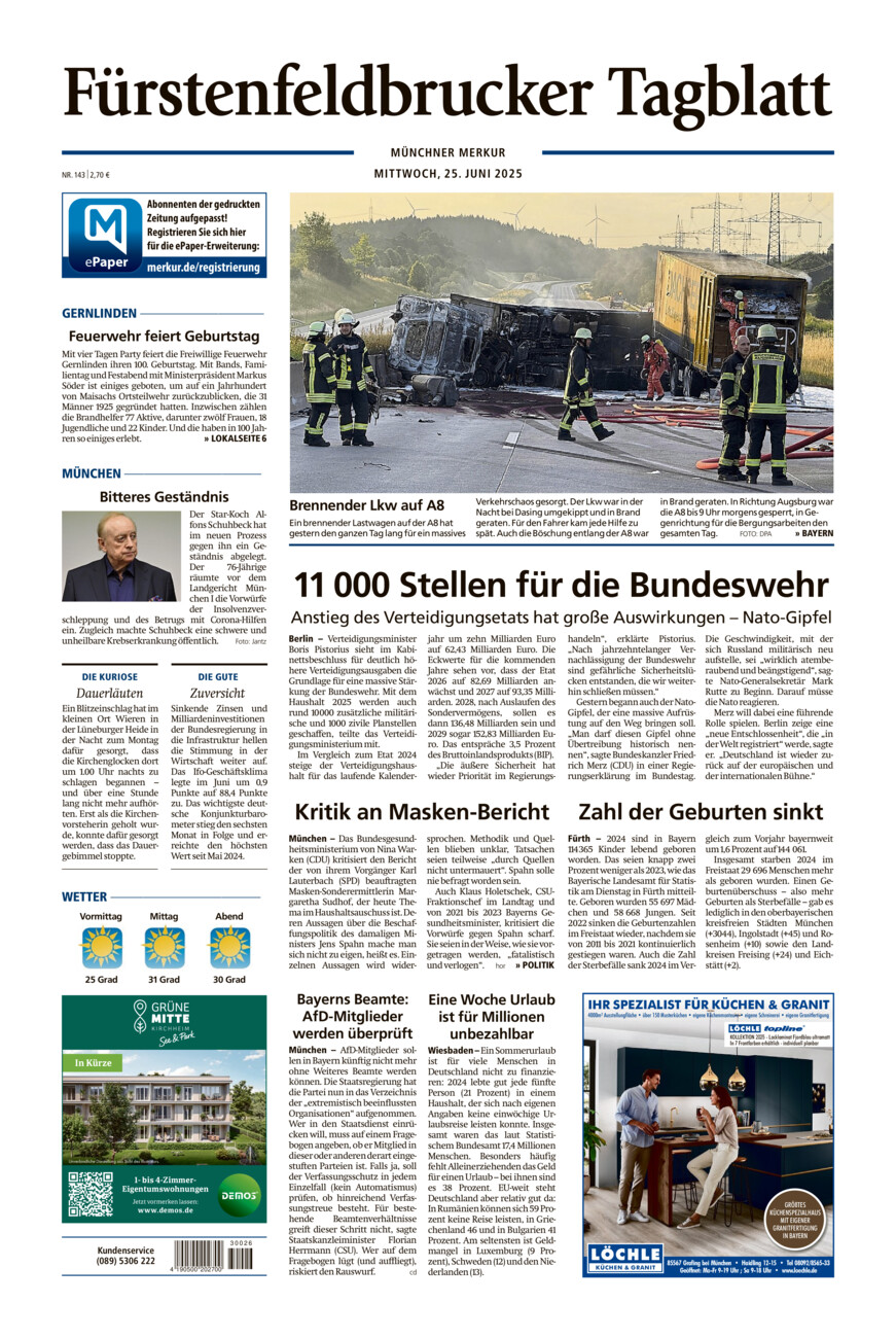 Fürstenfeldbrucker Tagblatt vom Mittwoch, 25.06.2025