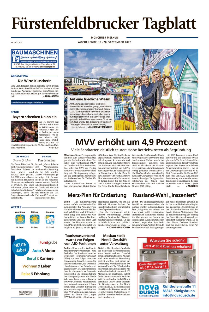 Fürstenfeldbrucker Tagblatt vom Samstag, 19.09.2026