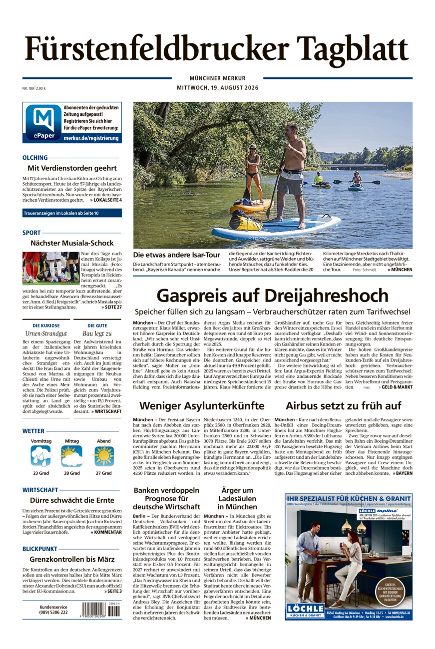 Fürstenfeldbrucker Tagblatt vom Mittwoch, 19.08.2026