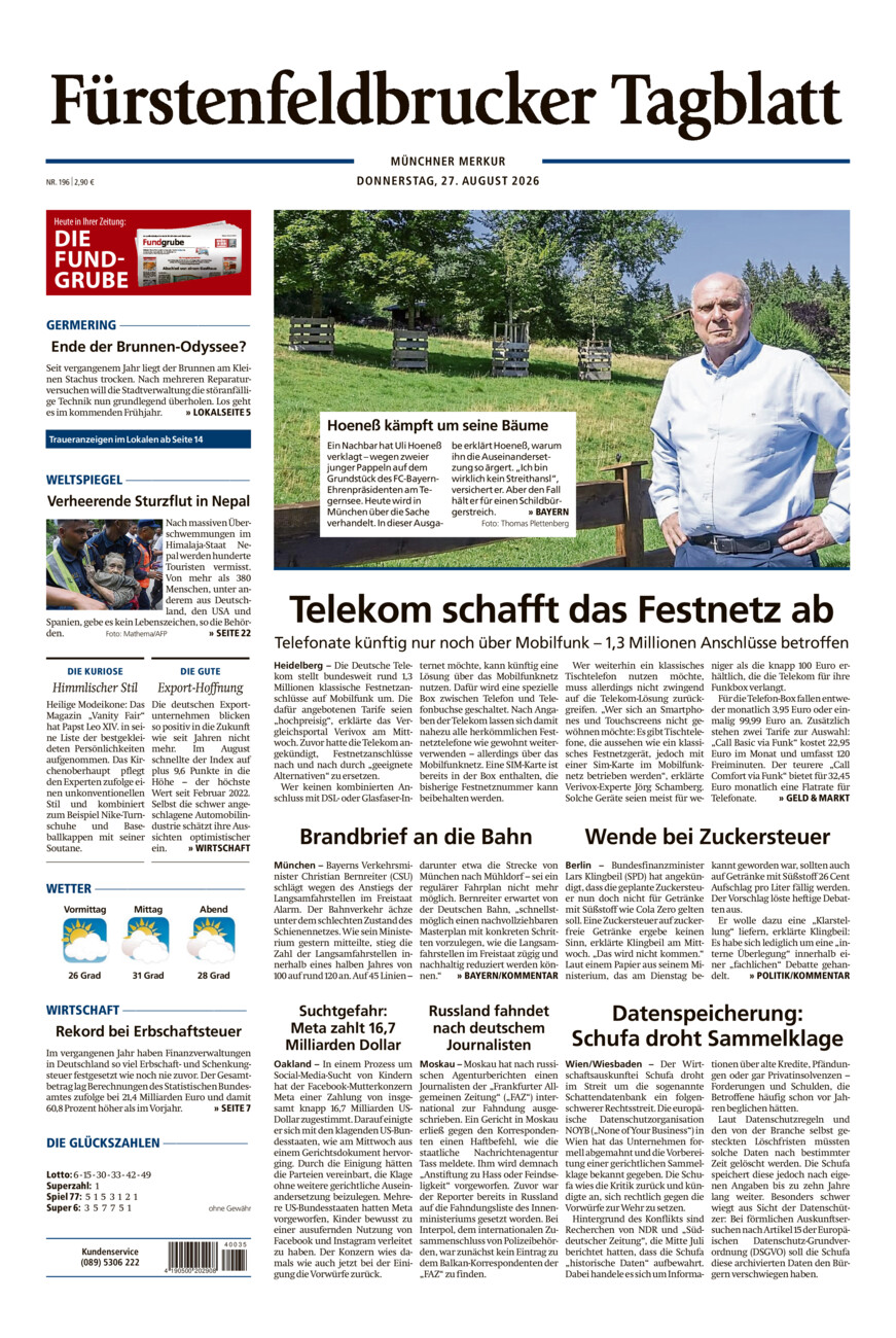 Fürstenfeldbrucker Tagblatt vom Donnerstag, 27.08.2026