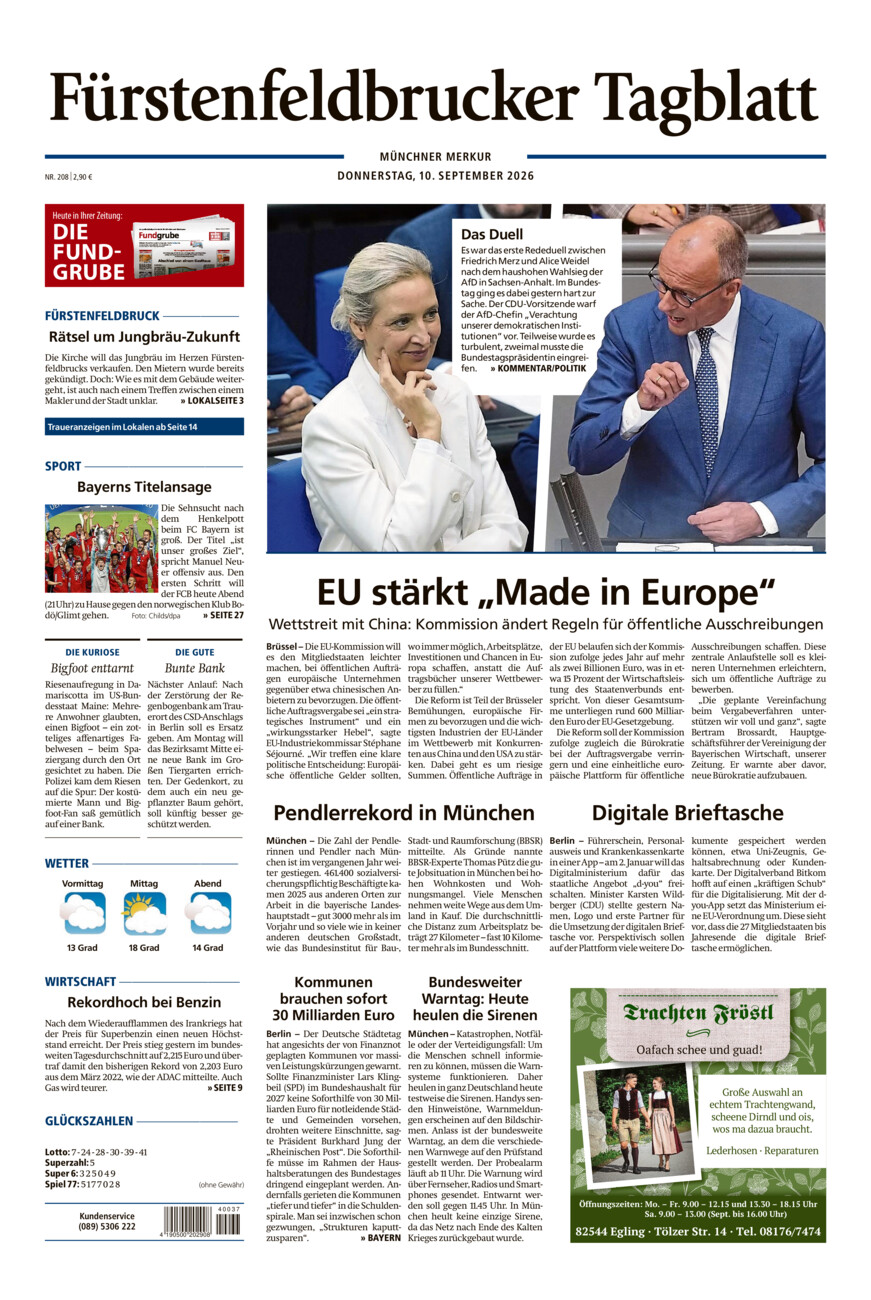 Fürstenfeldbrucker Tagblatt vom Donnerstag, 10.09.2026