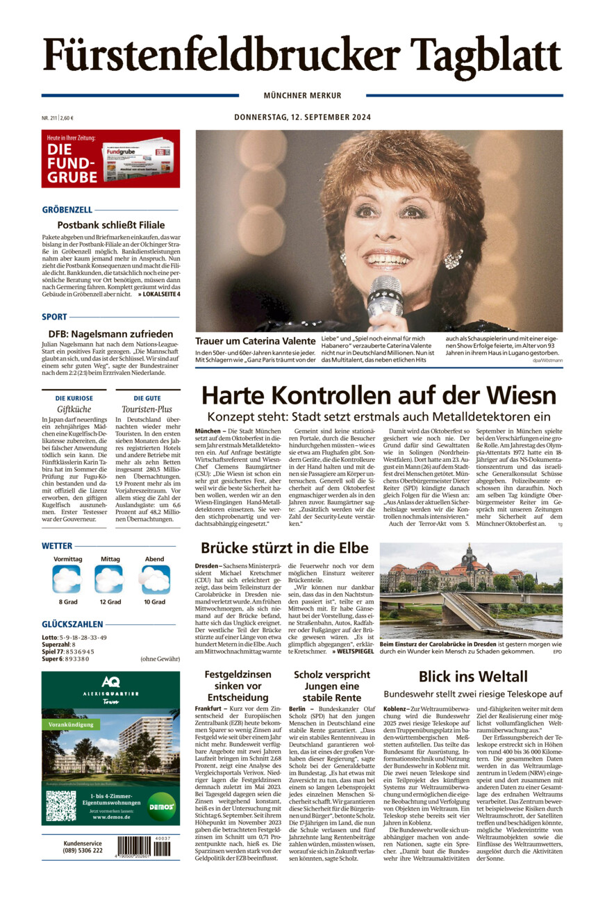 Fürstenfeldbrucker Tagblatt vom Donnerstag, 12.09.2024