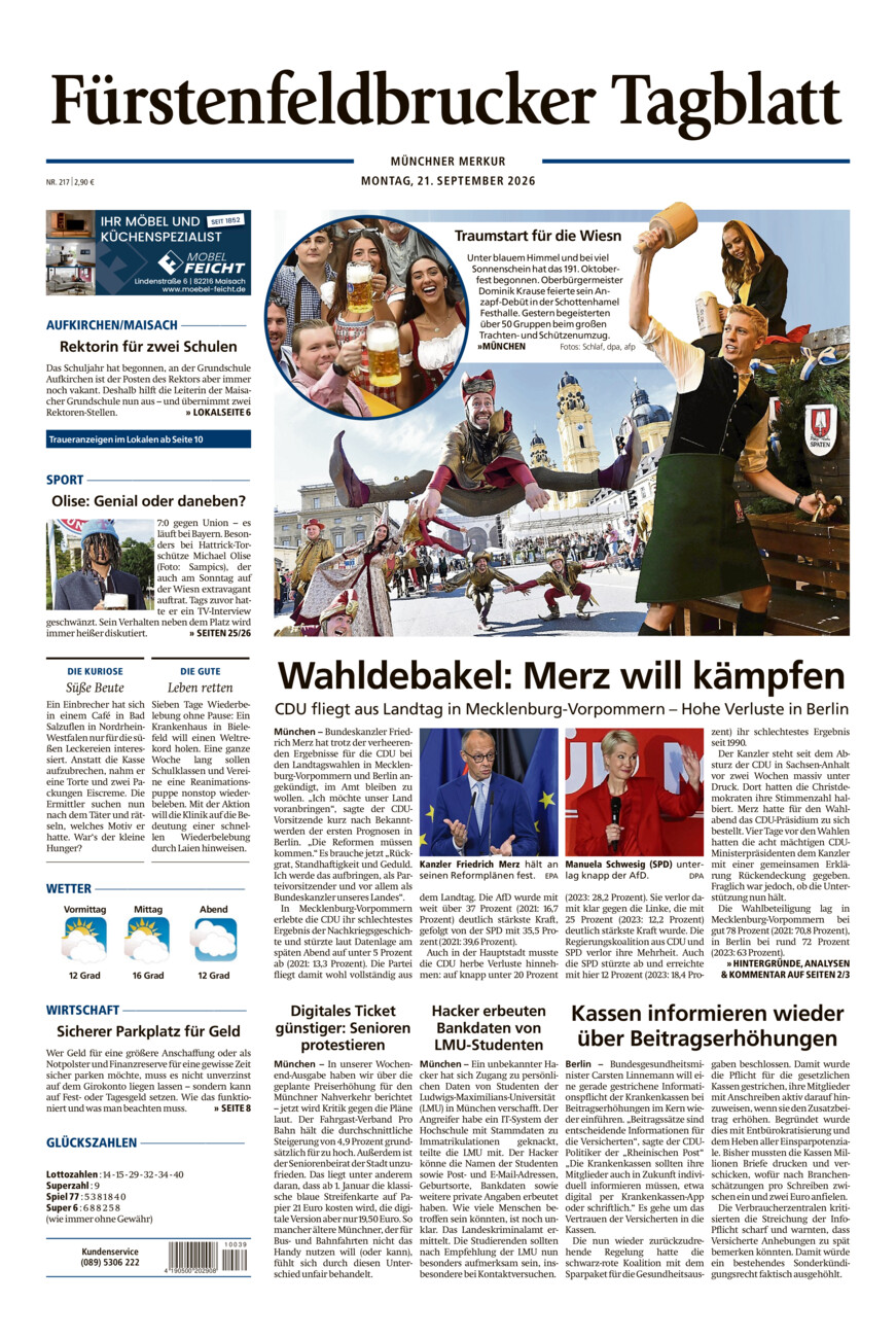 Fürstenfeldbrucker Tagblatt vom Montag, 21.09.2026