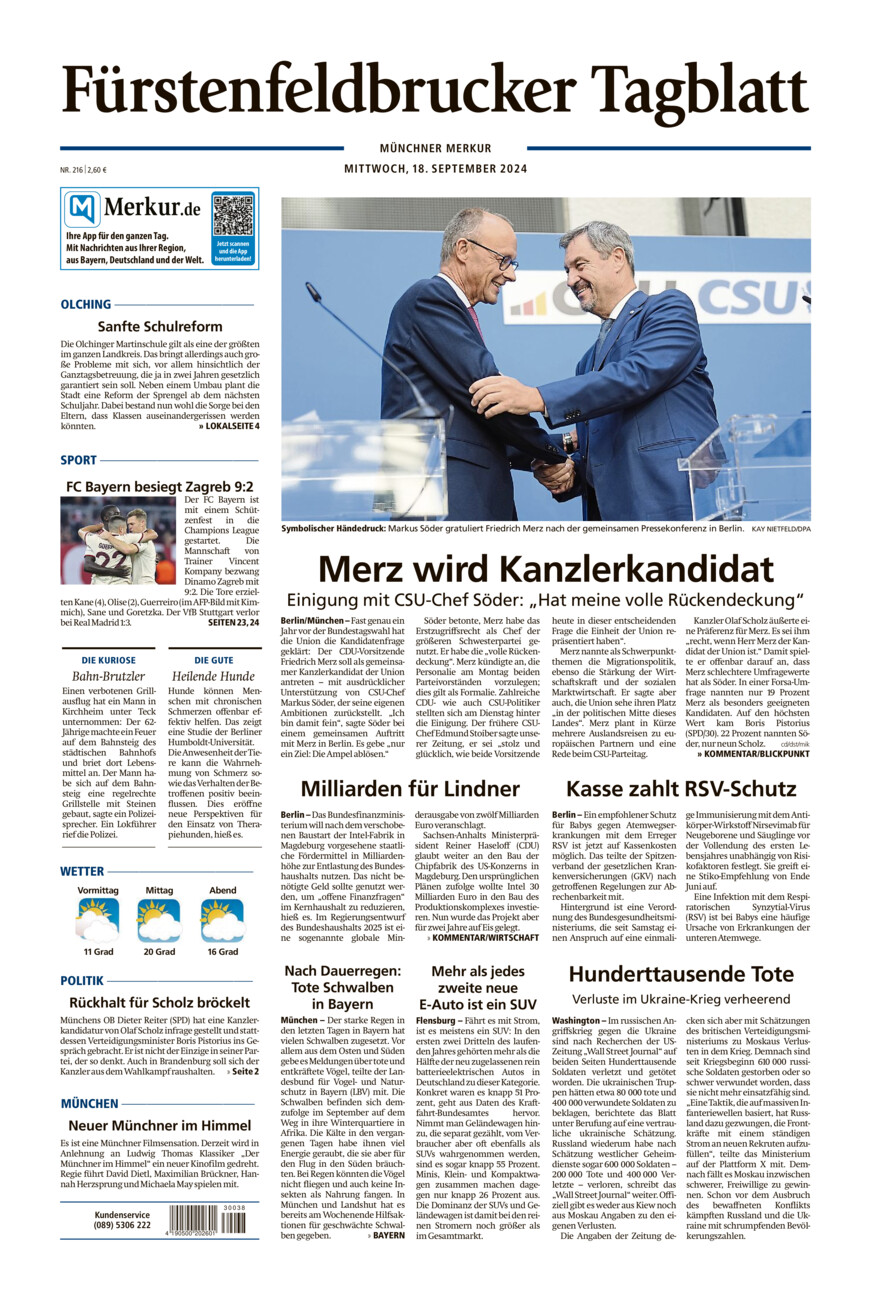 Fürstenfeldbrucker Tagblatt vom Mittwoch, 18.09.2024