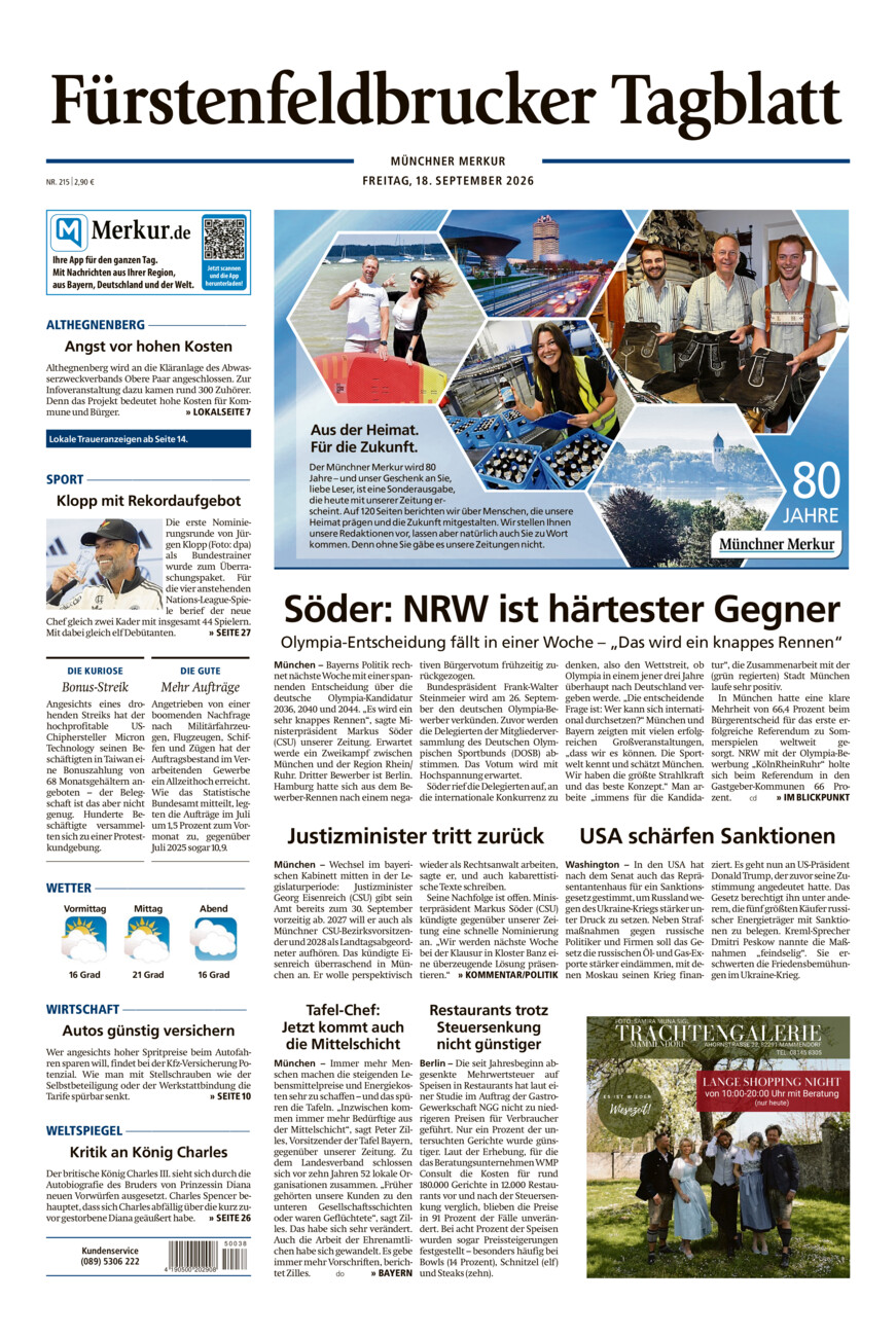 Fürstenfeldbrucker Tagblatt vom Freitag, 18.09.2026