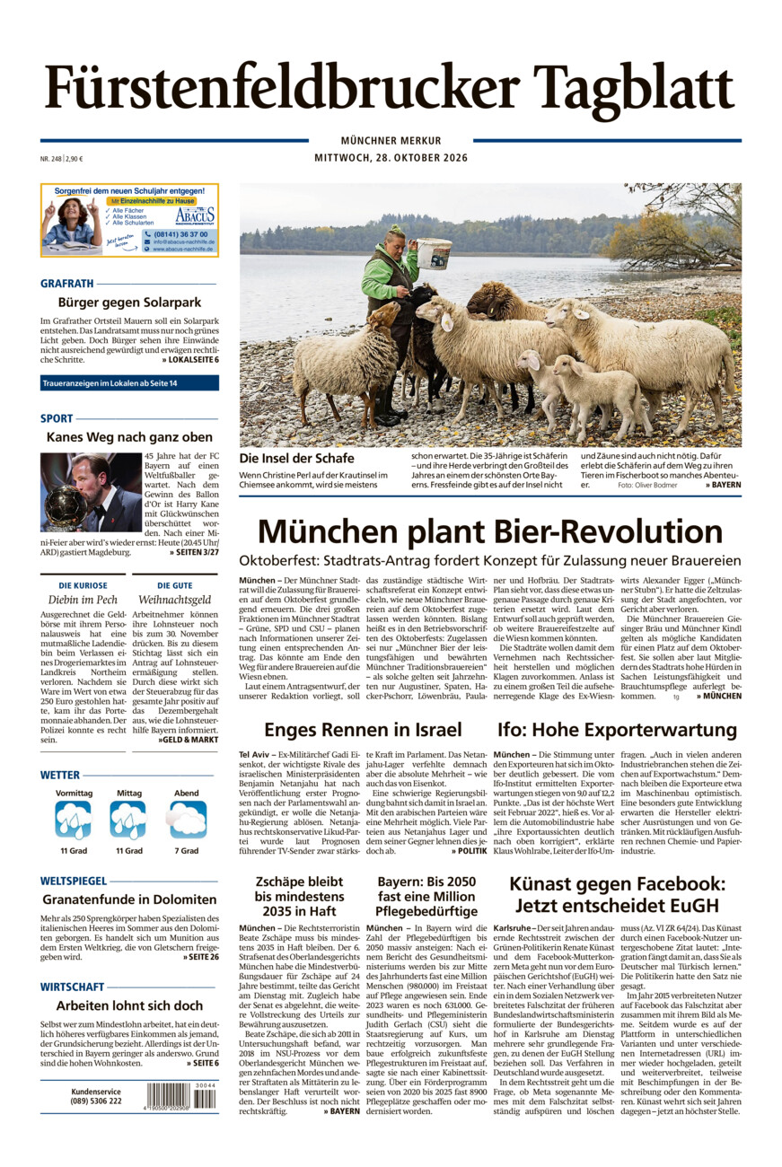 Fürstenfeldbrucker Tagblatt vom Mittwoch, 28.10.2026