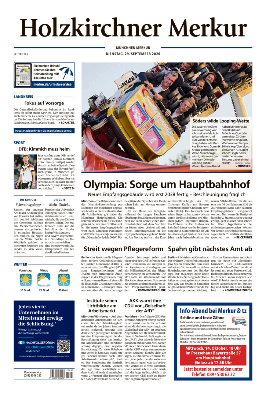 Holzkirchner Merkur vom Dienstag, 29.09.2026