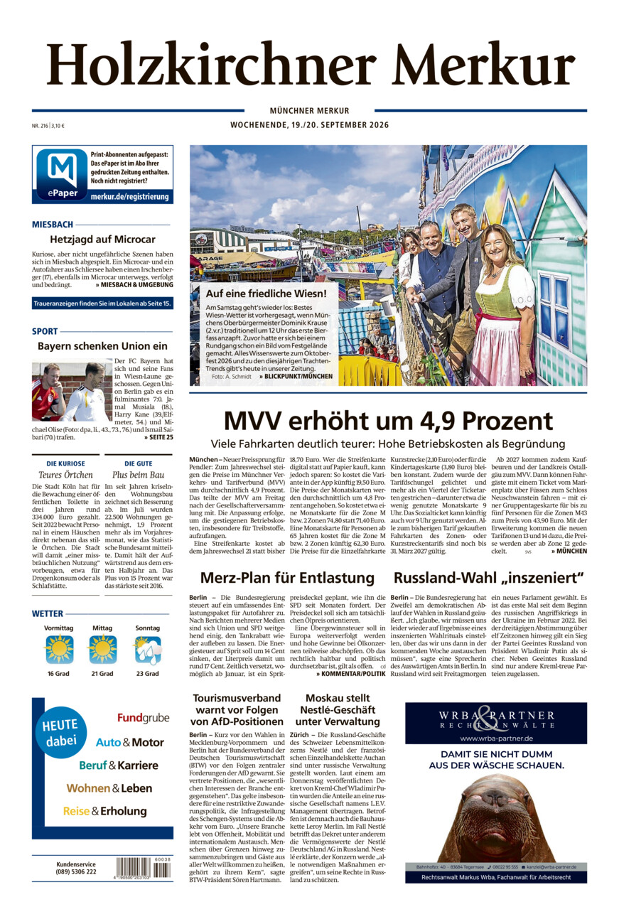 Holzkirchner Merkur vom Samstag, 19.09.2026