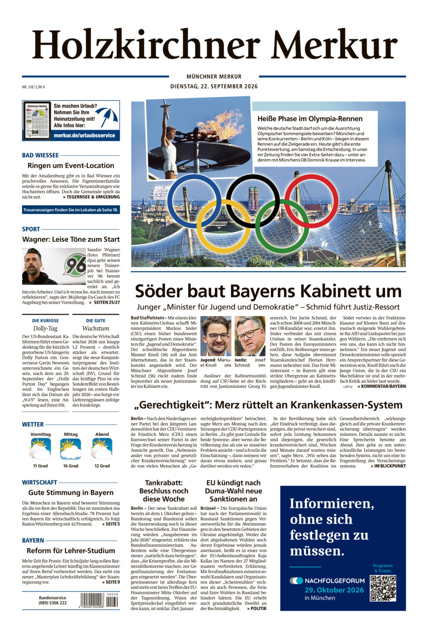 Holzkirchner Merkur vom Dienstag, 22.09.2026