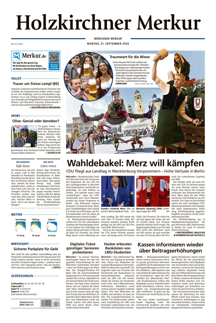 Holzkirchner Merkur vom Montag, 21.09.2026