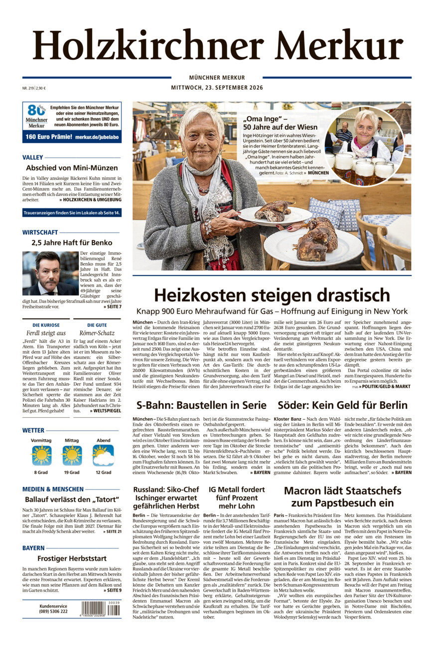 Holzkirchner Merkur vom Mittwoch, 23.09.2026