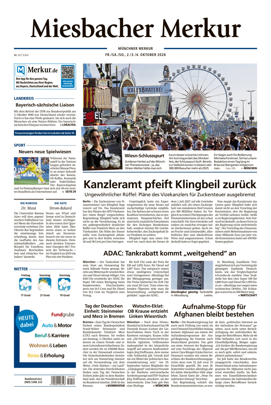 Miesbacher Merkur vom Freitag, 02.10.2026
