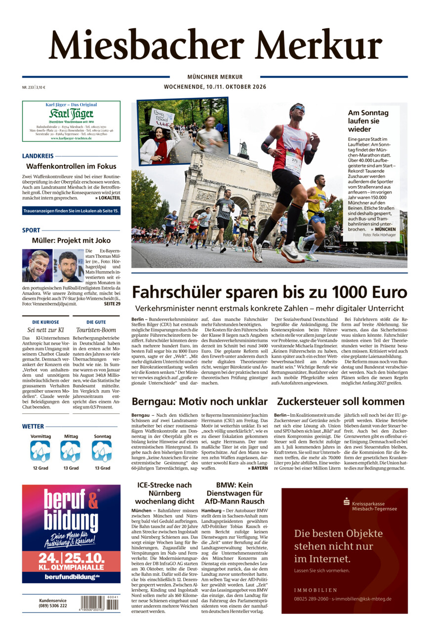 Miesbacher Merkur vom Samstag, 10.10.2026
