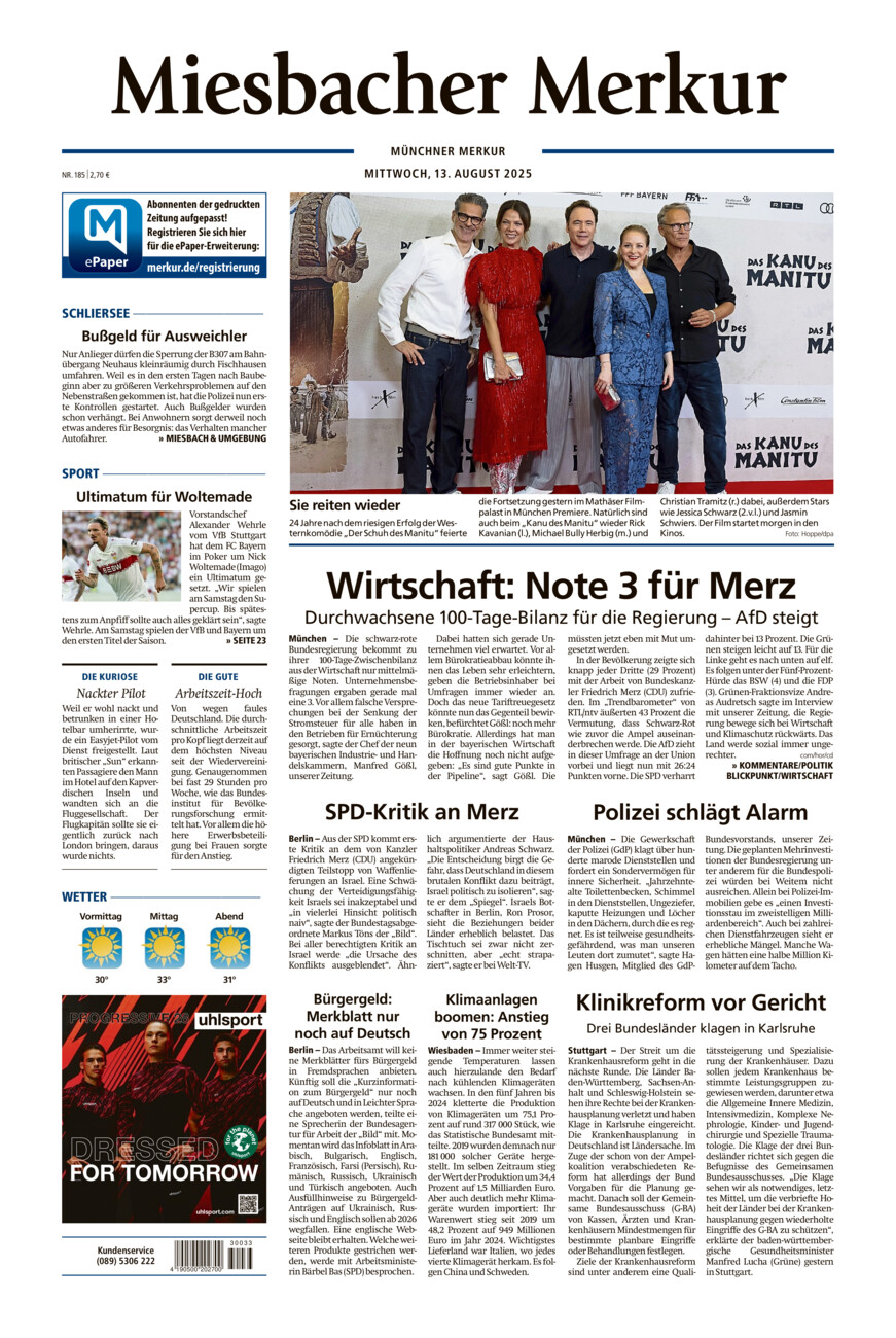 Miesbacher Merkur vom Mittwoch, 13.08.2025