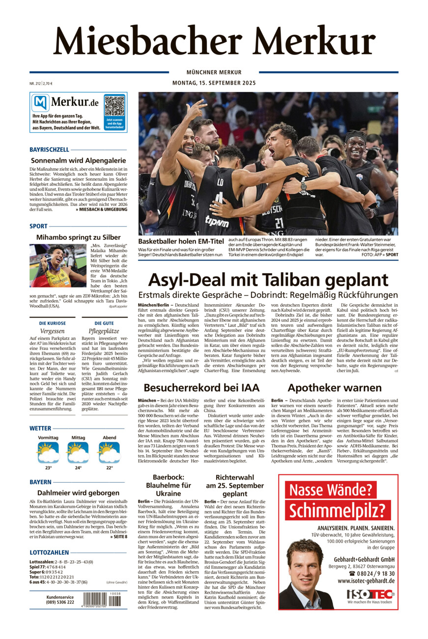Miesbacher Merkur vom Montag, 15.09.2025