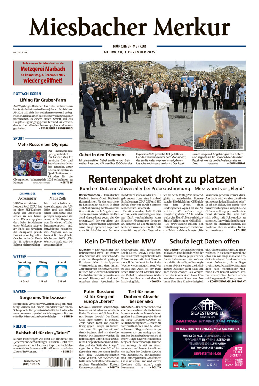 Miesbacher Merkur vom Mittwoch, 03.12.2025