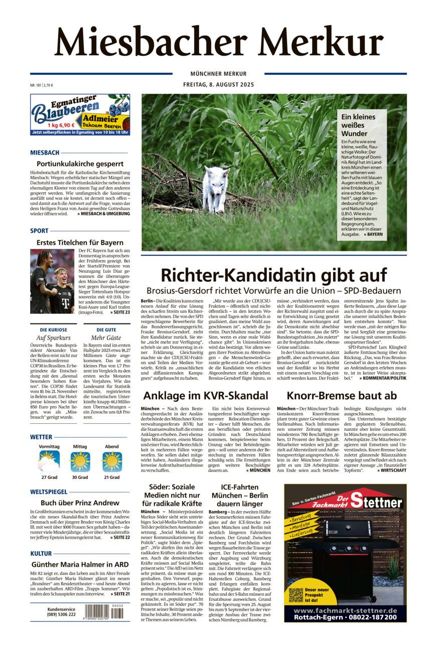 Miesbacher Merkur vom Freitag, 08.08.2025