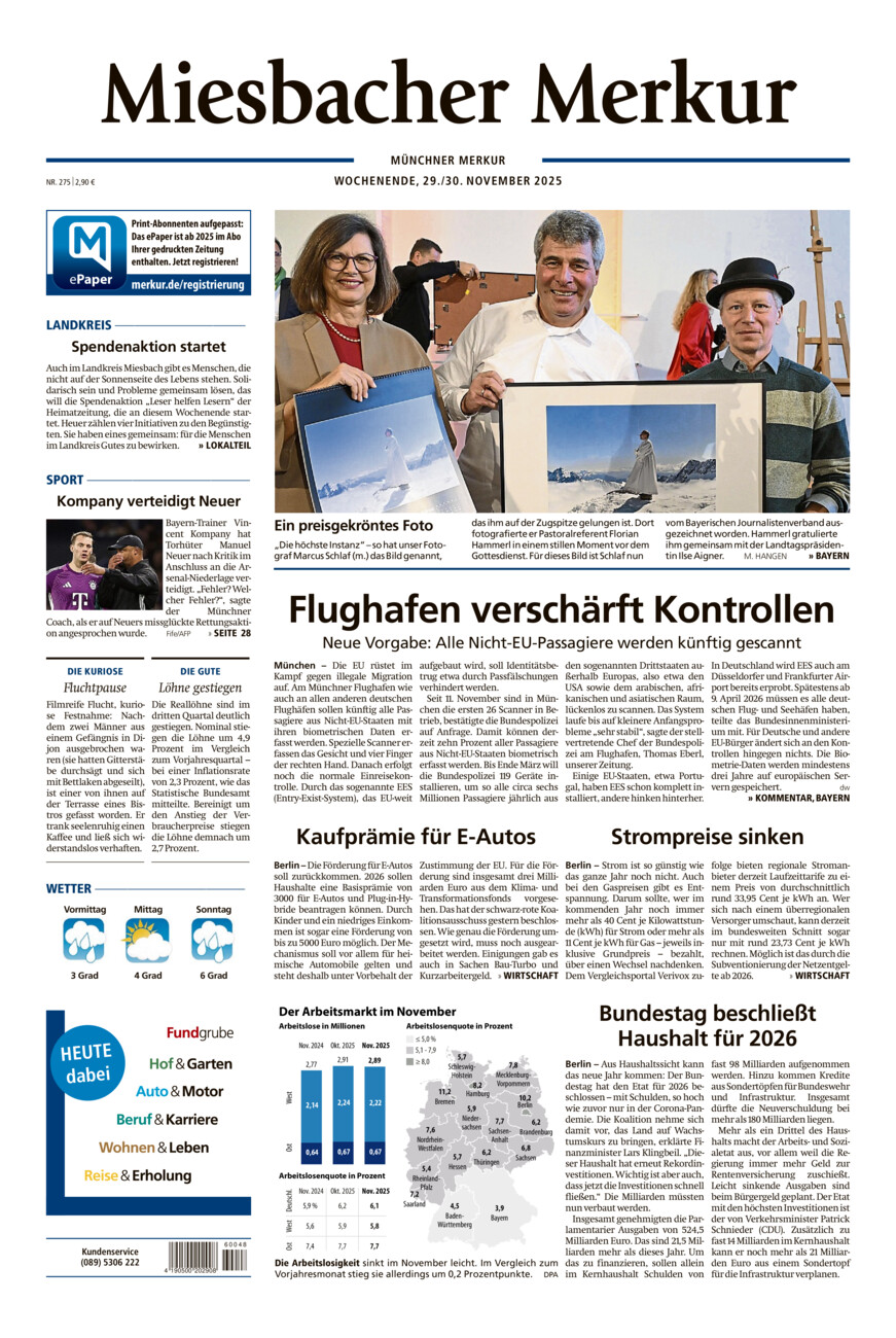 Miesbacher Merkur vom Samstag, 29.11.2025