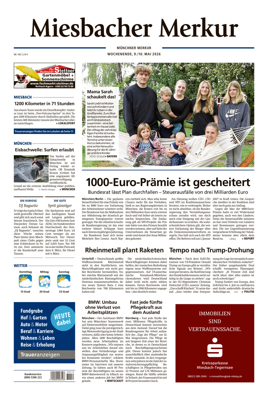 Miesbacher Merkur vom Samstag, 09.05.2026
