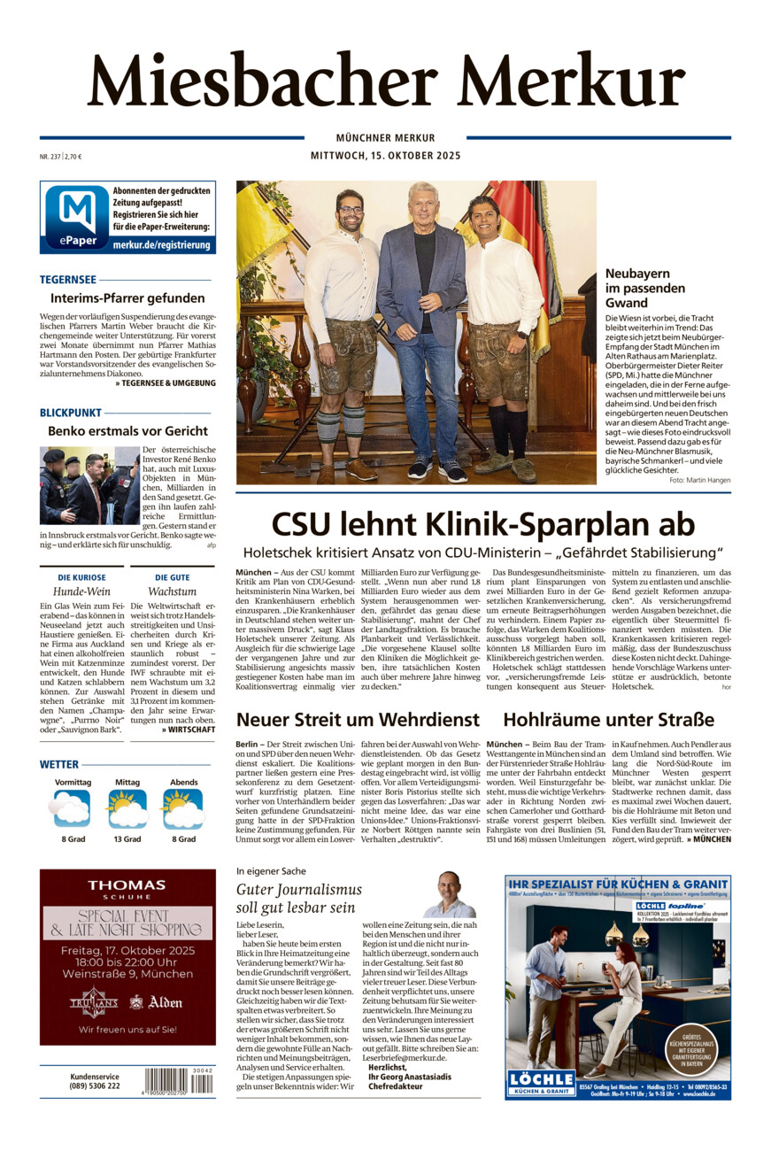 Miesbacher Merkur vom Mittwoch, 15.10.2025