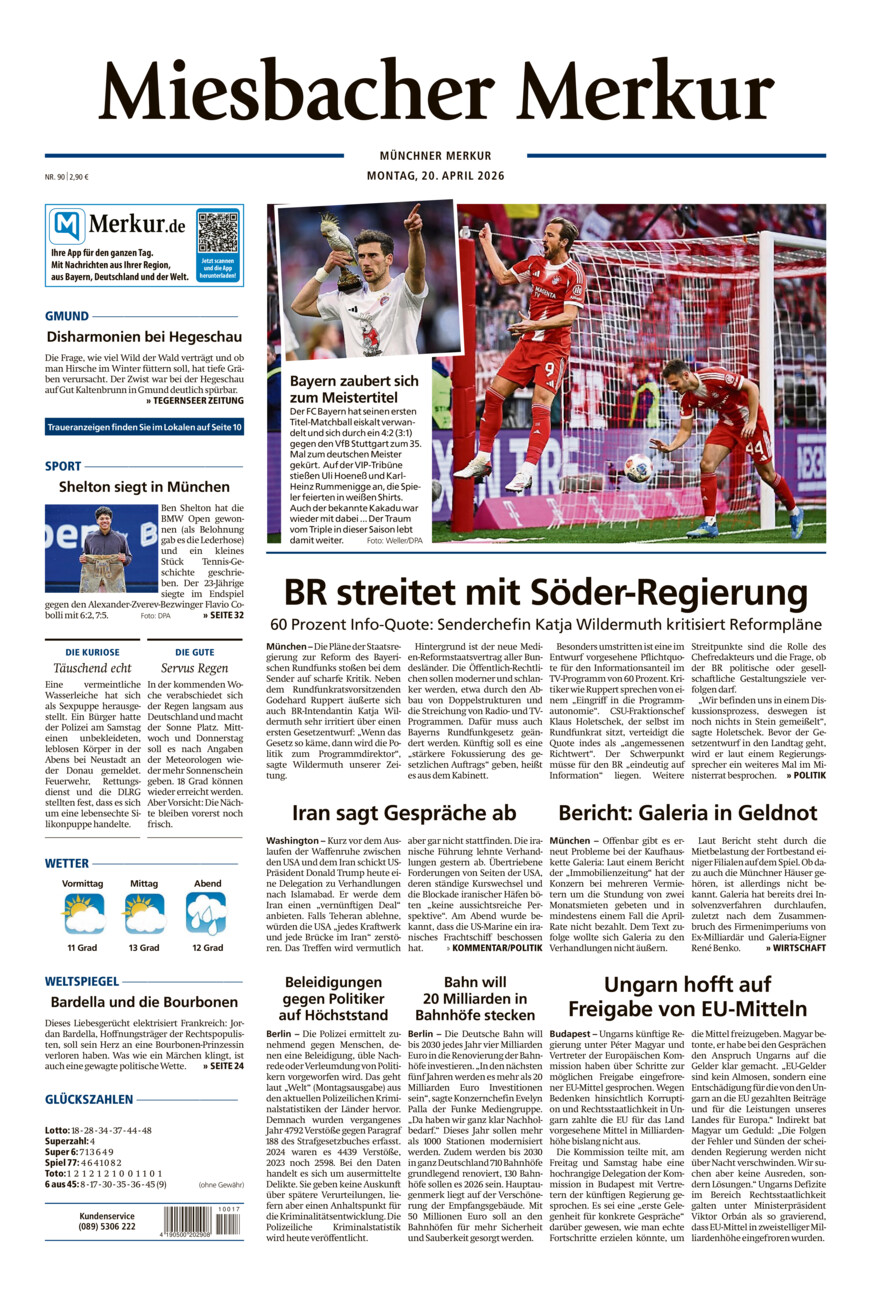 Miesbacher Merkur vom Montag, 20.04.2026